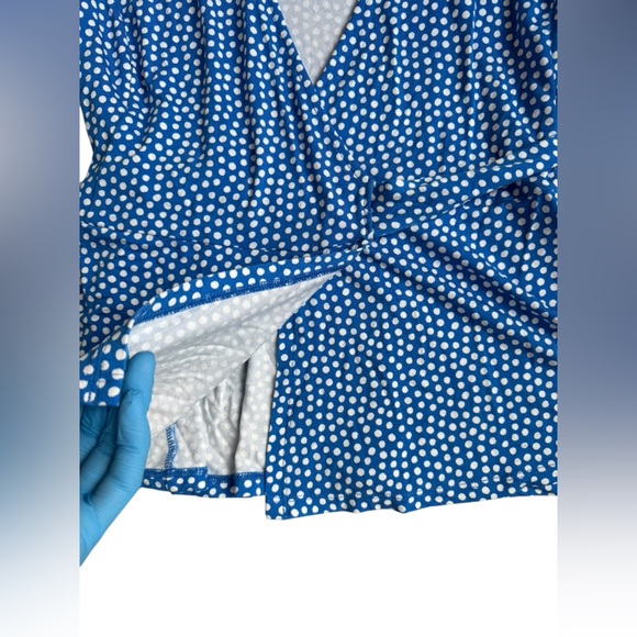 BODEN Women’s 6R Cassia Polka Dot True Wrap Tie Short Sleeve Top Blue - Picture 9 of 14